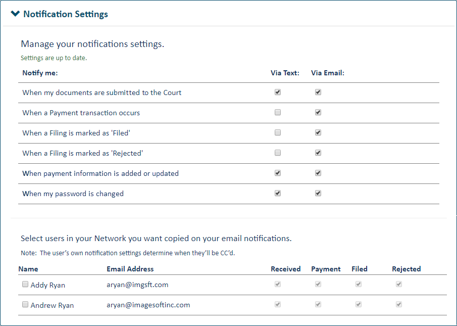 Copy email notifications