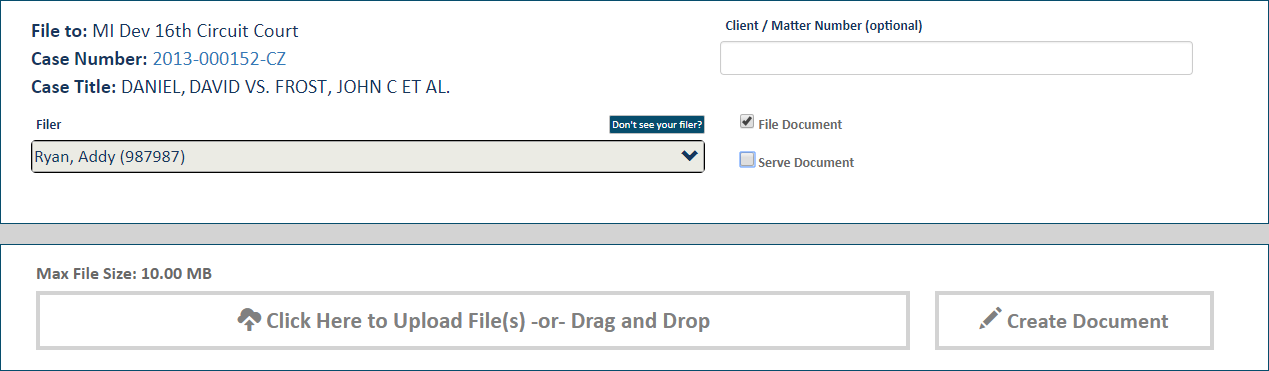 Upload pane - Create Document button