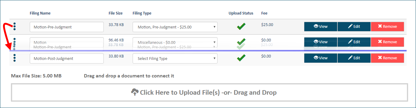 Upload pane - drag document
