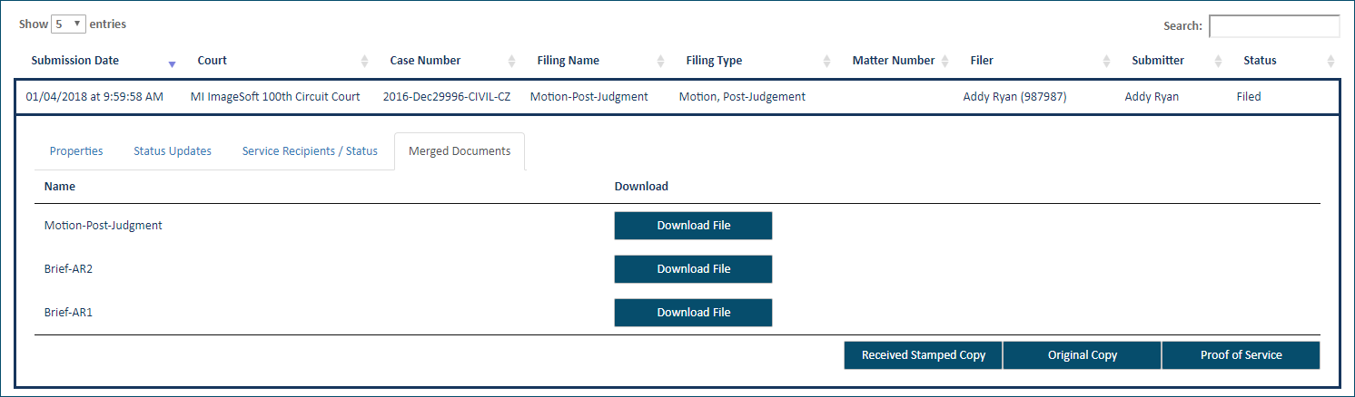History page - Merged Documents tab