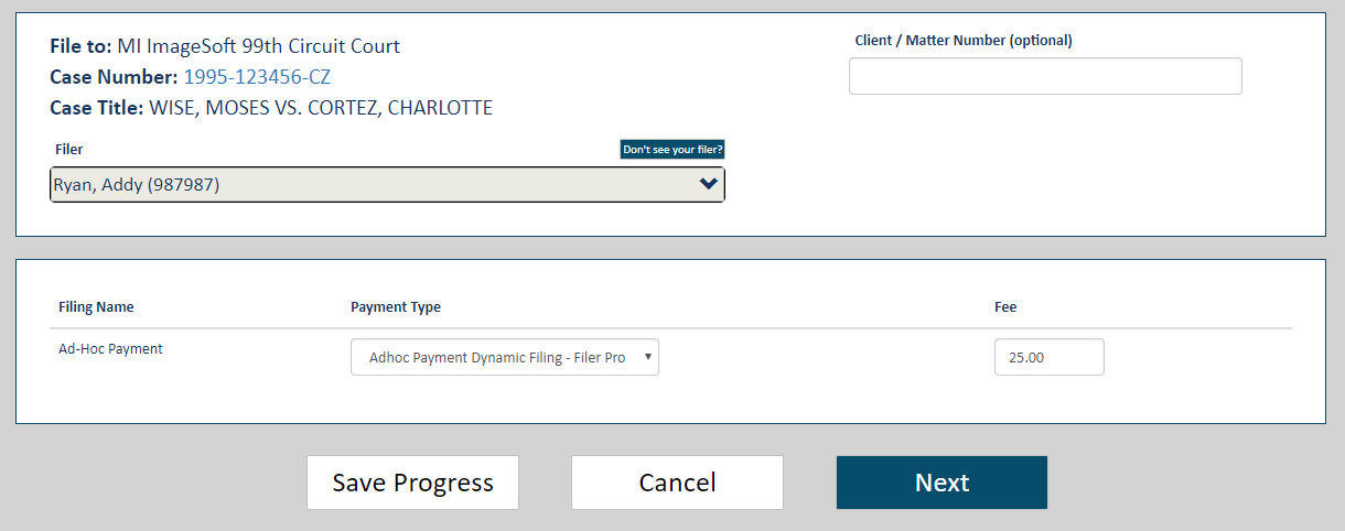 Upload pane - filer provided fee