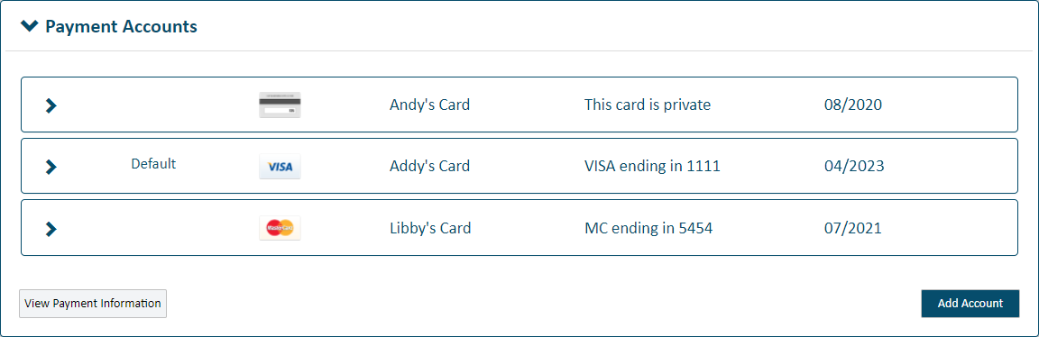 Payment Accounts pane